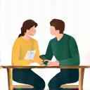 Icon of a family discussing with an architect