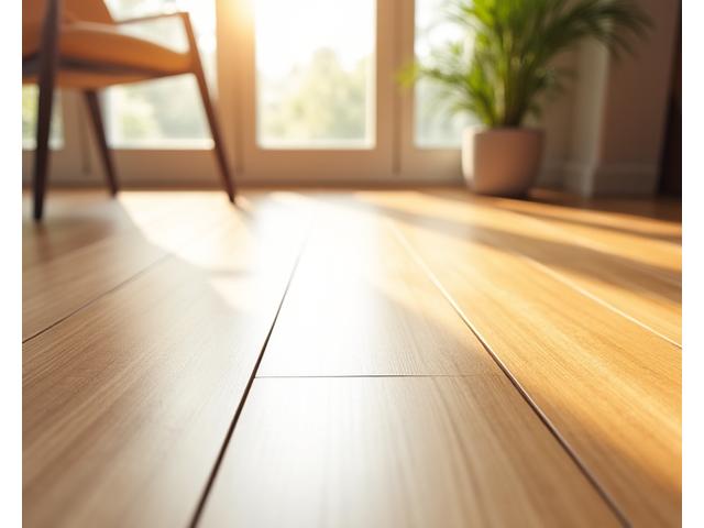 Close-up of elegant bamboo flooring in a modern, sunlit room, highlighting its natural texture and durability